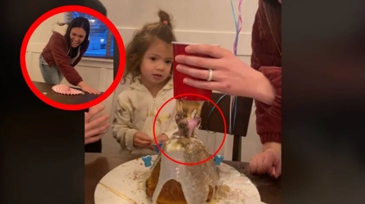 Mujer se orina de la risa al arruinar el pastel de su hija