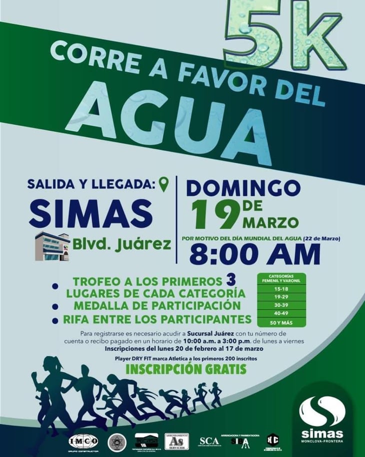 SIMAS invita a  la carrera familiar Agua 5K en el mes de marzo