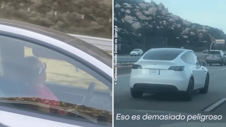 Captan a mujer dormida mientras su carro Tesla se maneja solo