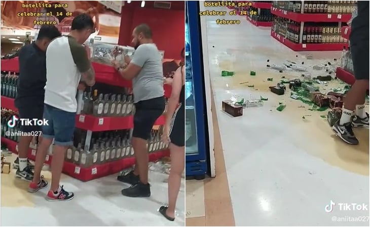 VIDEO: Clientes rompen botellas de alcohol en supermercado de Quintana Roo; se viraliza en TikTok