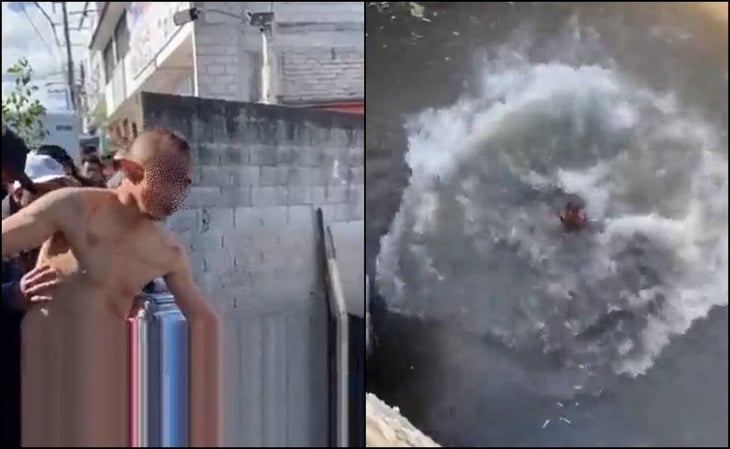 VIDEO: Desnudan, golpean y avientan a supuesto ladrón a canal de aguas negras en Chiapas