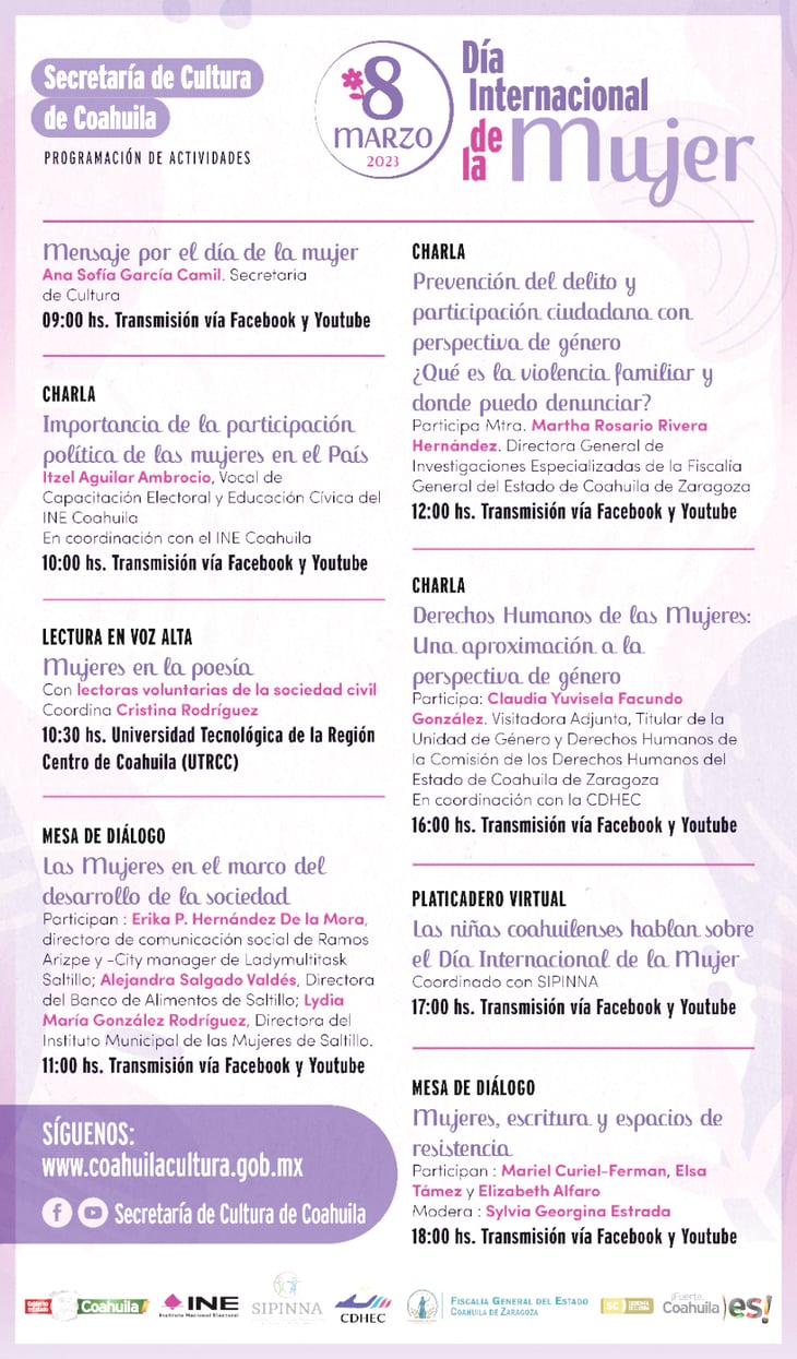 Coahuila presenta charlas por el Día de la Mujer