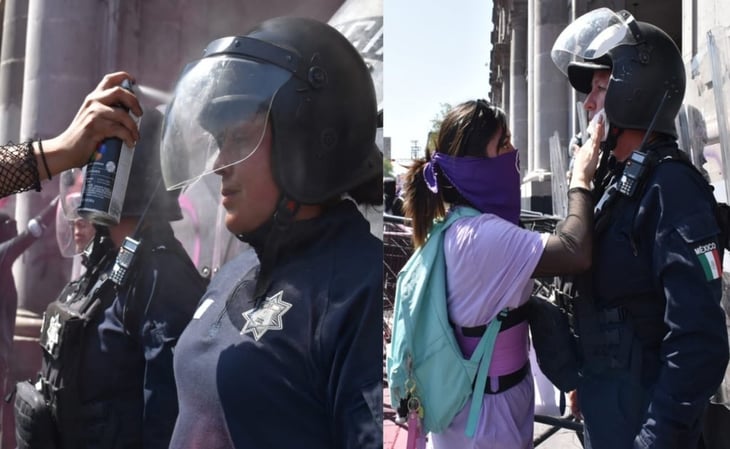 8M: Feministas enfrentan y rocían pintura a policías, después se disculpan y las limpian: 'Ellas también son mujeres', dicen