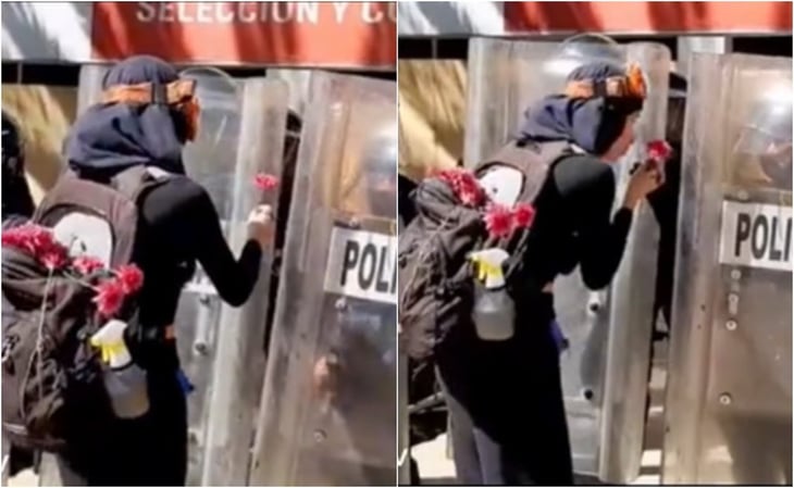 VIDEO: Con flor y beso en la mano, feminista agradece a policías en marcha del 8M;se viraliza en TikTok