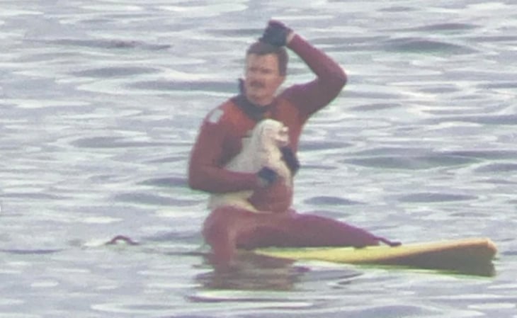 Captan en video a socorrista que salvó a un perro que nadaba hacia mar adentro