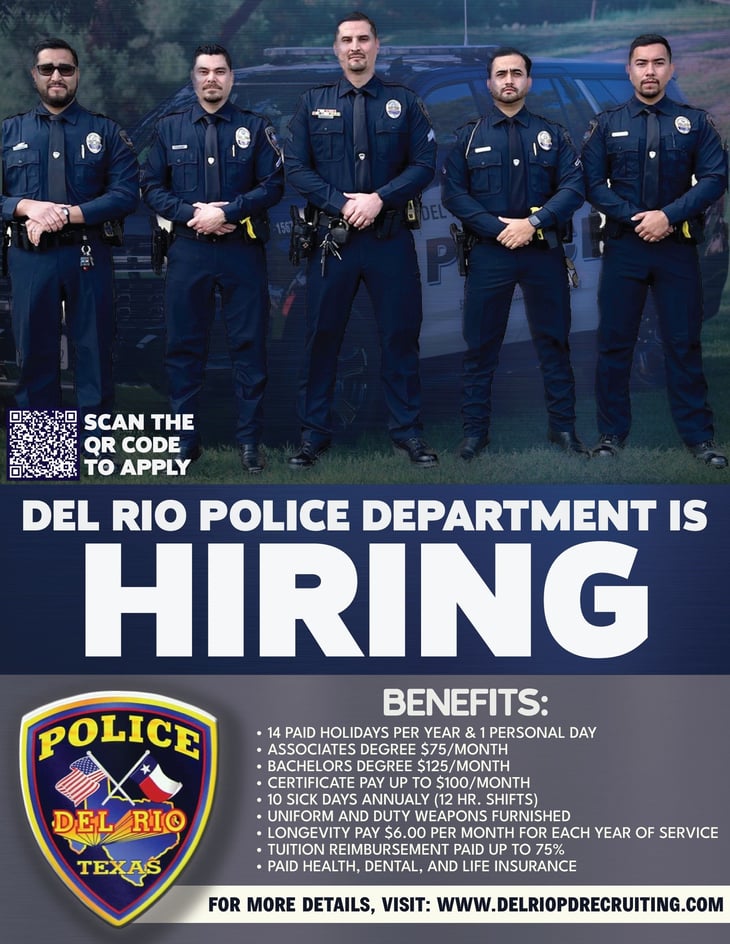 La Ciudad de Del Rio está aceptando solicitudes para Oficial de Policía 