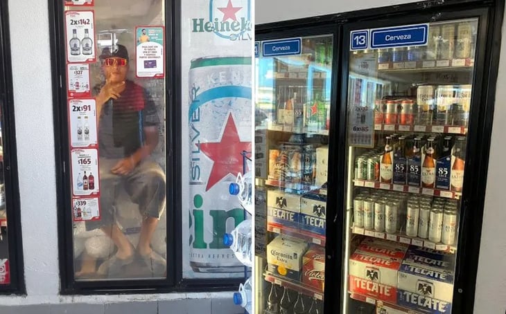 Captan a personas dentro del refrigerador de Oxxo para refrescarse por ola de calor