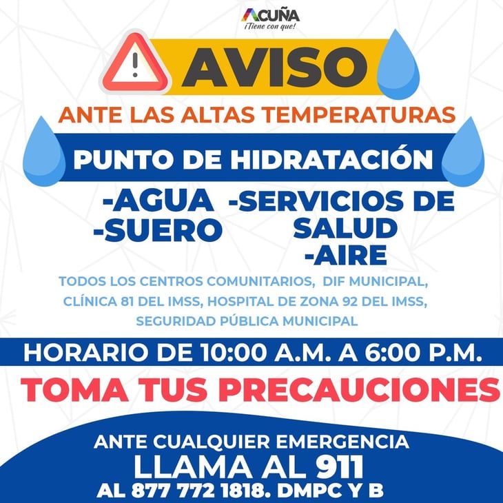 Gobierno de Ciudad Acuña establece tres Centros de Hidratación