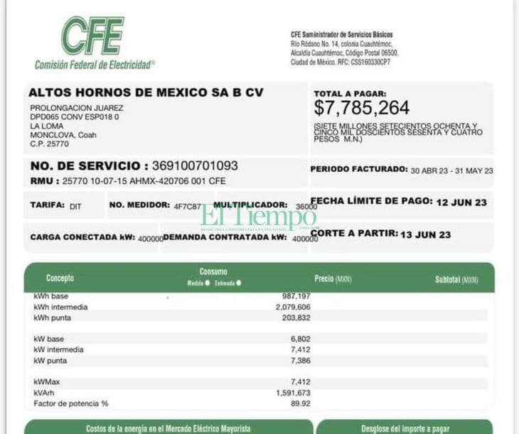 CFE podría dejar sin luz nuevamente a Altos Hornos de México por no pagar 