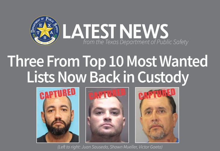 Capturan a tres delincuentes más buscados en Texas 
