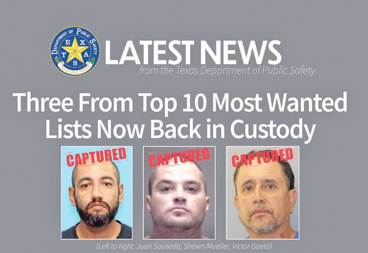 Tres delincuentes más buscados en Texas son detenidos