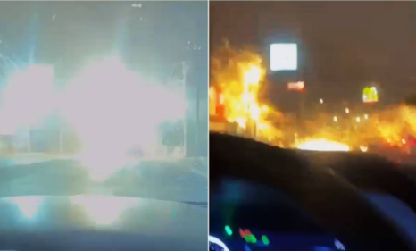 VIDEO: Rayo cae en poste y provoca explosión eléctrica, durante la tormenta de arena en Guaymas, Sonora