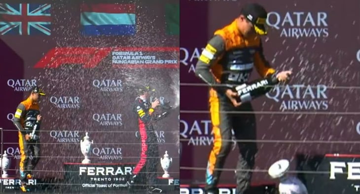 VIDEO: Lando Norris rompe el trofeo de Max Verstappen en el podio del Gran Premio de Hungría