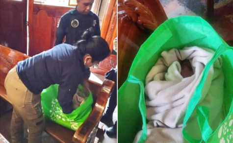 Dentro de bolsa del super abandonan a bebé en banca de iglesia en Zacatelco, Tlaxcala;