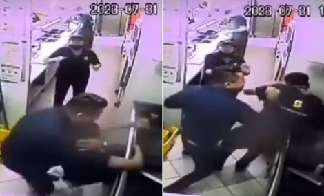 VIDEO: Hombre propina salvaje golpiza a joven en restaurante de comida rápida en SLP
