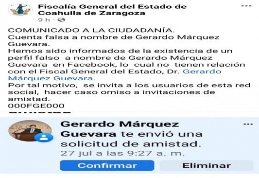 ¡Alerta! Crean perfil falso del Fiscal General de Coahuila,  Gerardo Márquez Guevara 