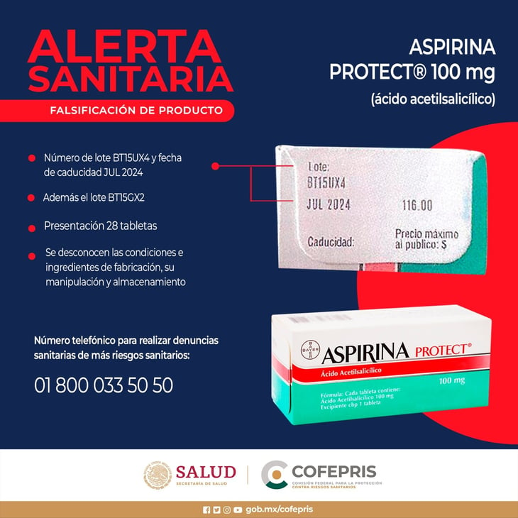 SSa recomendó verificar los lugares de venta de Aspirinas tras alerta de ser falsas