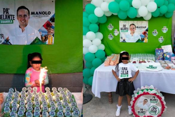 Niña lagunera festeja su cumpleaños con la temática de Manolo Jiménez