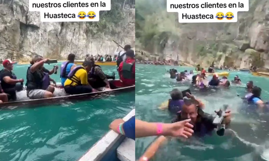 VIDEO: ¡Al estilo Titanic! Canoa con turistas se hunde en la Huasteca Potosina y se viraliza