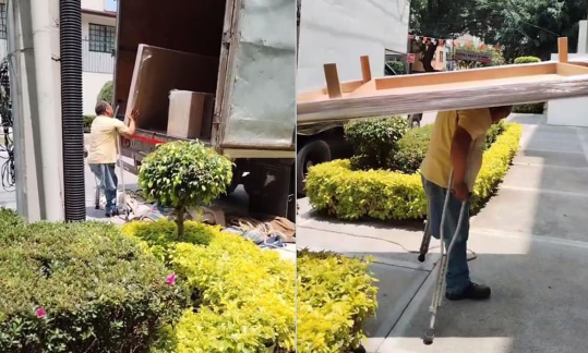 VIDEO: En muletas y sin una pierna, hombre que carga muebles conmueve en TikTok