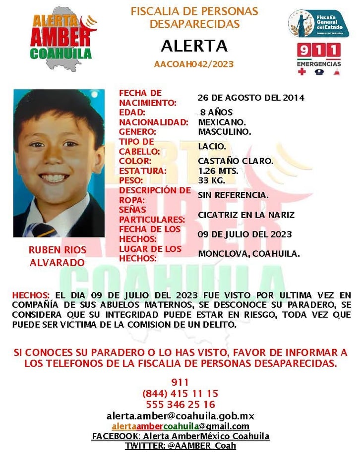 Menor de 8 años desaparece en Monclova