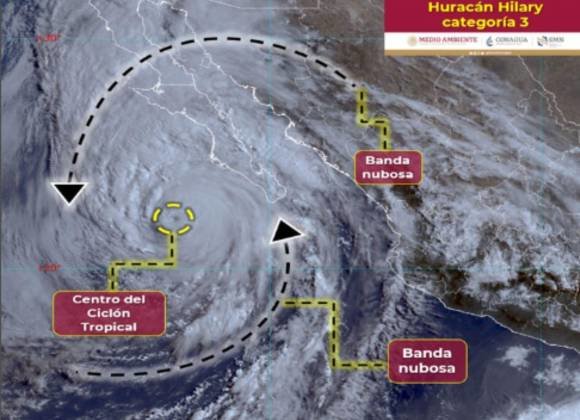 Huracán Hilary se degrada a categoría 3; Conagua alerta fuertes rachas de viento y lluvias a estos estados