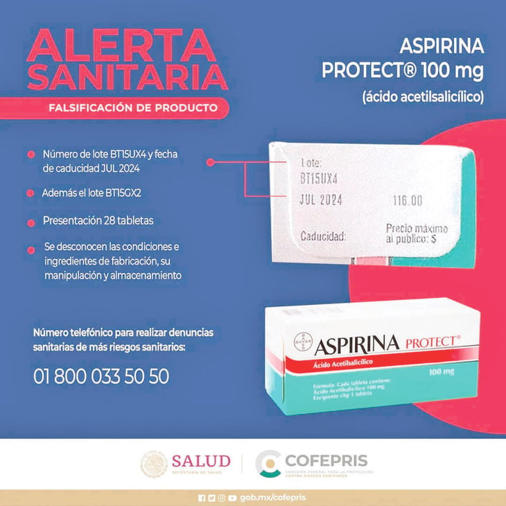 La Cofepris advierte sobre las aspirinas falsificadas; representa un riesgo a la salud