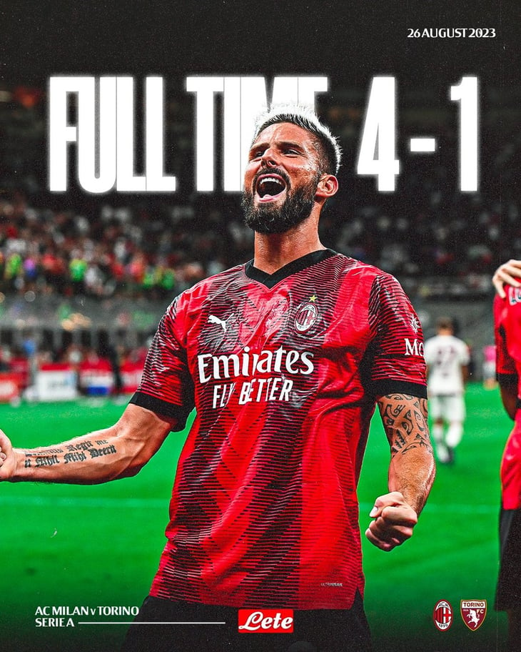 El AC Milan derrotó al Torino por 4-1 y se puso líder en la Serie A