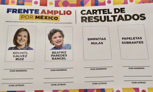 Frente Amplio presume papeletas de elección primaria que confrontará a Xóchitl Gálvez y Beatriz Paredes