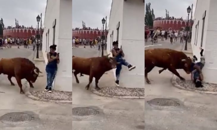 VIDEO: Mujer recibe fuerte cornada de un toro mientras ella estaba en el celular