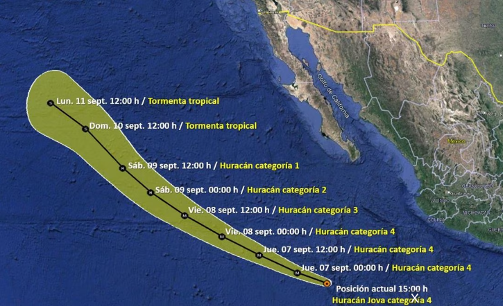 Huracán 'Jova' se intensifica a categoría 4; se pronostican lluvias intensas en Colima, Jalisco y Michoacán