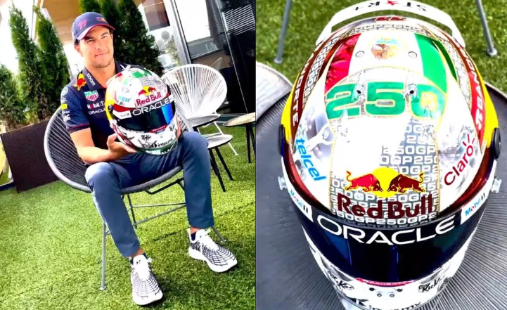 Checo Pérez festeja 250 Grandes Premios disputados con casco especial en Singapur