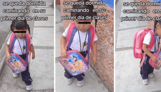 VIDEO: Niña no puede con el regreso a clases y 'cae' de sueño de camino a la escuela