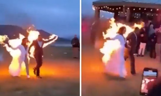 Novia llega a su boda con el vestido en llamas e impacta a los invitados