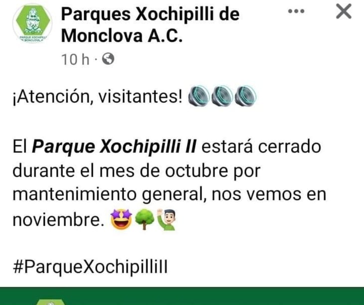 Parque Xochipilli 2 estará cerrado durante octubre