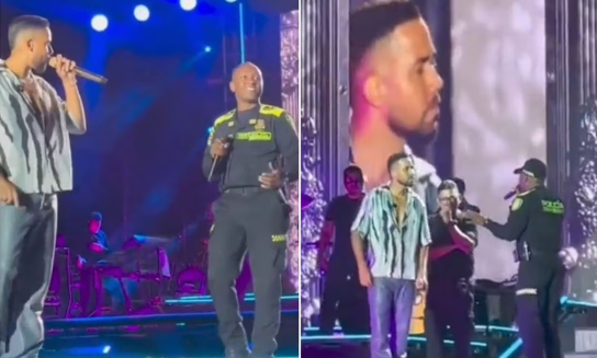Romeo Santos sube a policía a cantar en escenario de concierto en Colombia y se roba el show