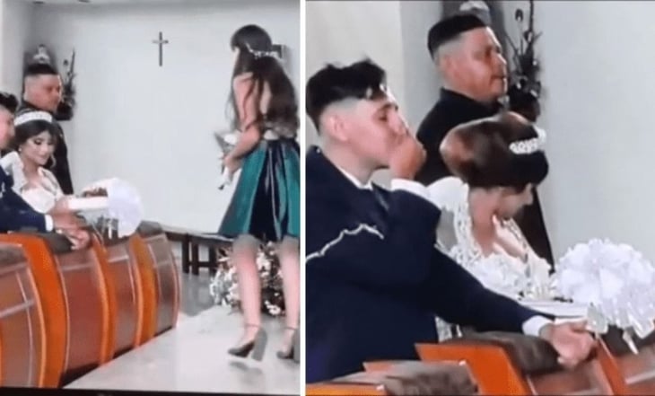 VIDEO: Novio evita reírse en plena boda tras la caída de un familiar