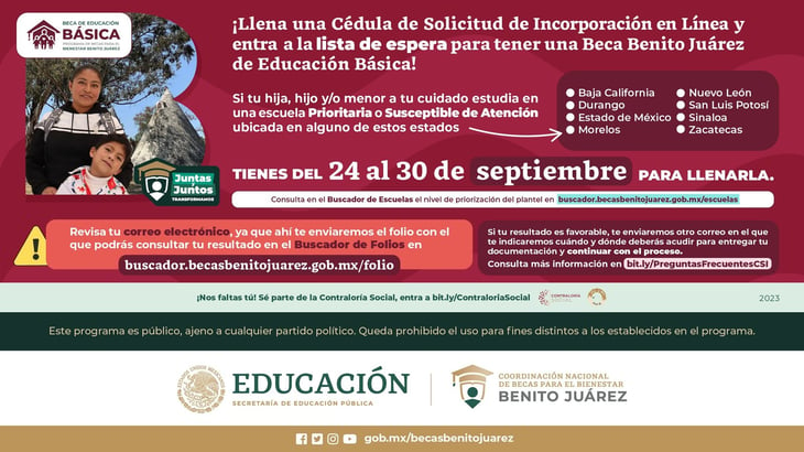 ¿Cuándo es la fecha límite para registrarse en la Beca Benito Juárez 2023?