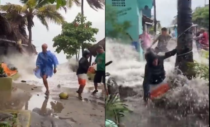 Ola gigante toca tierra y arrastra a turistas hacia el mar durante paso de huracán 'Lidia'