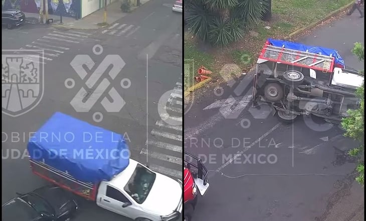 VIDEO: Camioneta termina volcada por automovilista que se pasó el alto en la Miguel Hidalgo