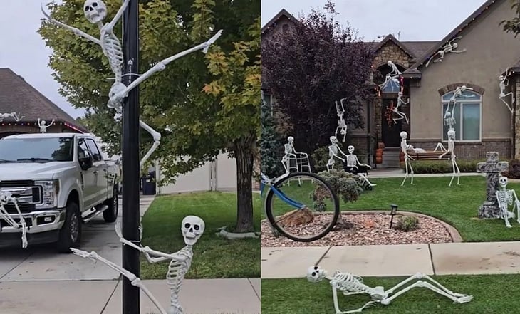¿Inspiración para Halloween? Vecinos decoran su casa con calaveras gigantes y se viraliza
