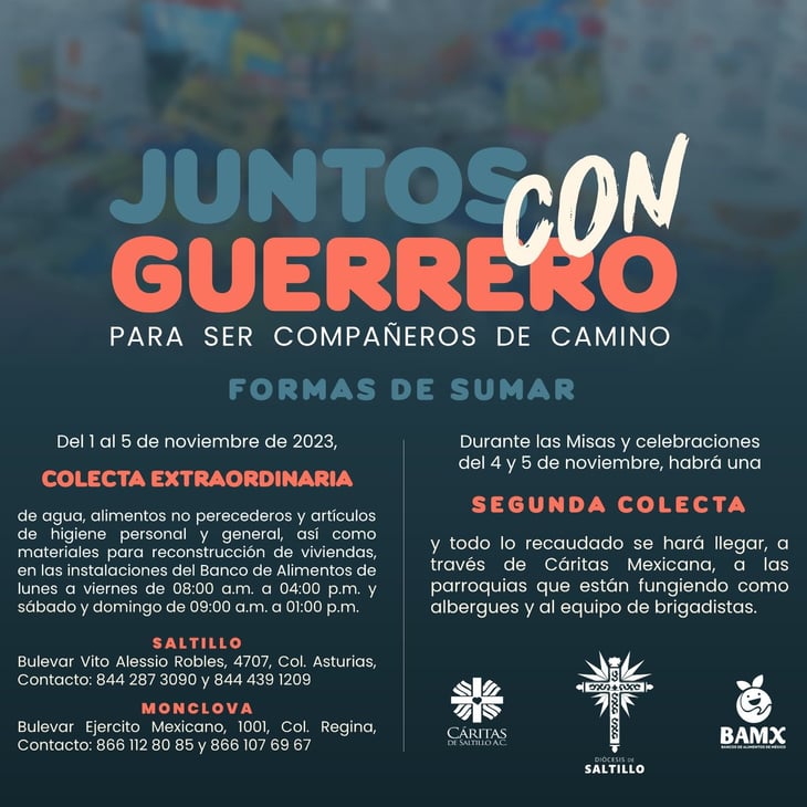 Diócesis de Saltillo invita a la donación para los damnificados de Guerrero