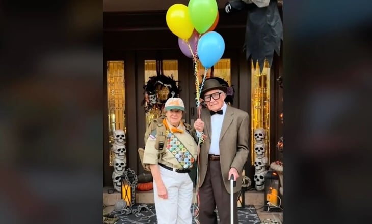 Abuelitos enternecen las redes al disfrazarse de personajes de UP en Halloween
