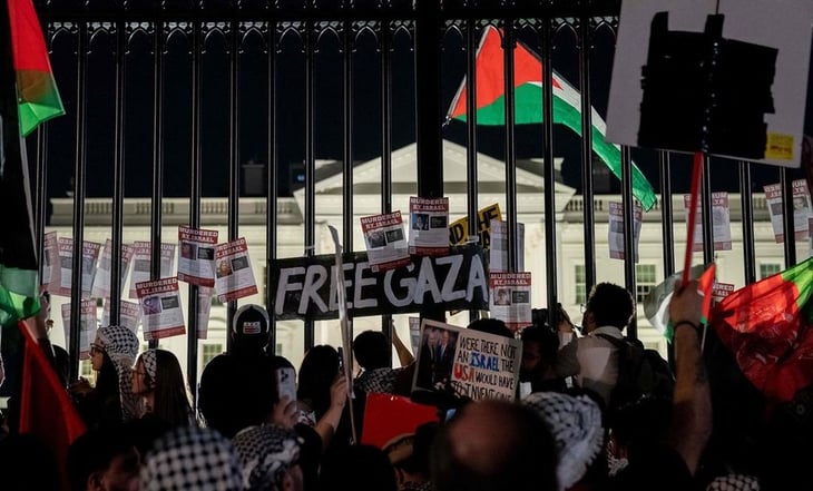 Cientos de manifestantes pro palestinos se congregan afuera de la Casa Blanca