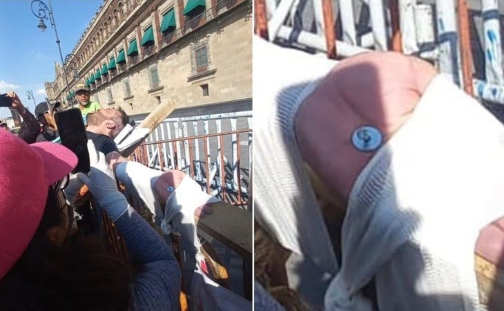 Hombre se 'crucifica' frente a Palacio Nacional para exigir justicia; acusa detención y tortura por parte de militares