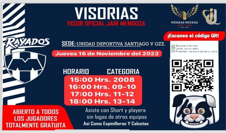 Este jueves habrá visorias para niños y jóvenes por parte de los Rayados del Monterrey 