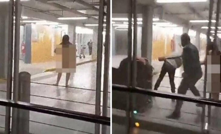 Mujer desnuda ataca a pasajeros en aeropuerto de Chile y se vuelve viral