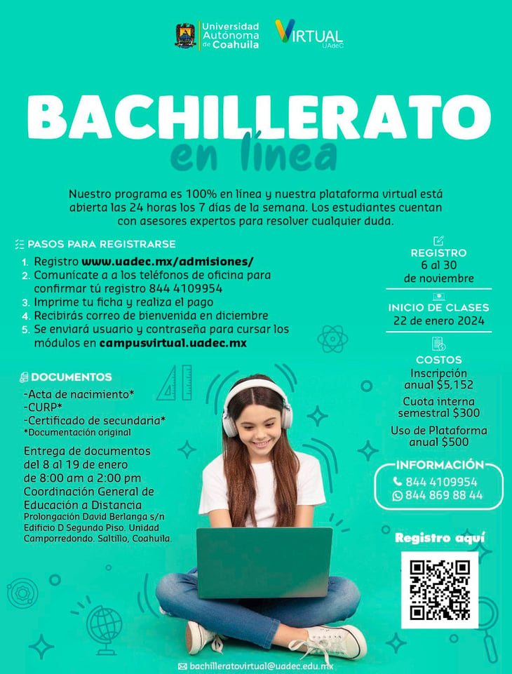 Universidad Autónoma de Coahuila invita a cursar el bachillerato en línea