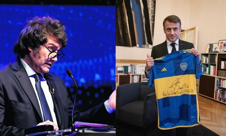 Milei agradece a Macron tras una foto con la camiseta de Boca Juniors autografiada por él