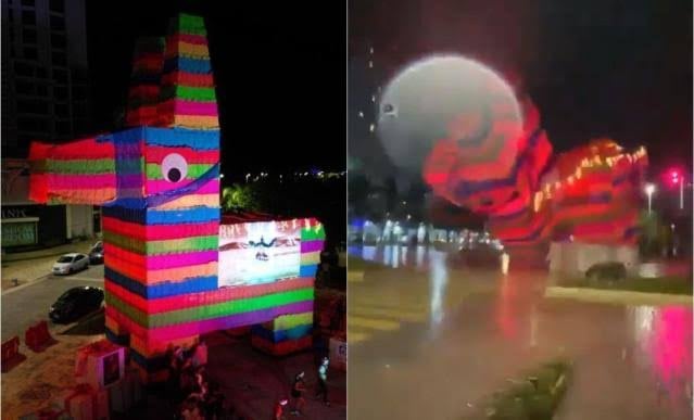 Escultura de 'Burrito Sabanero' colapsa en Cancún por tormenta